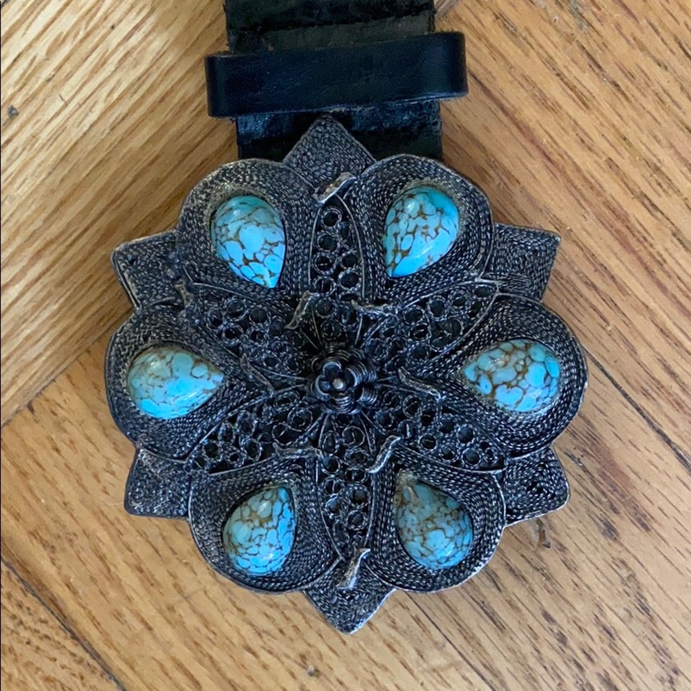 Vintage Black Belt with Bohemian Belt Buckle